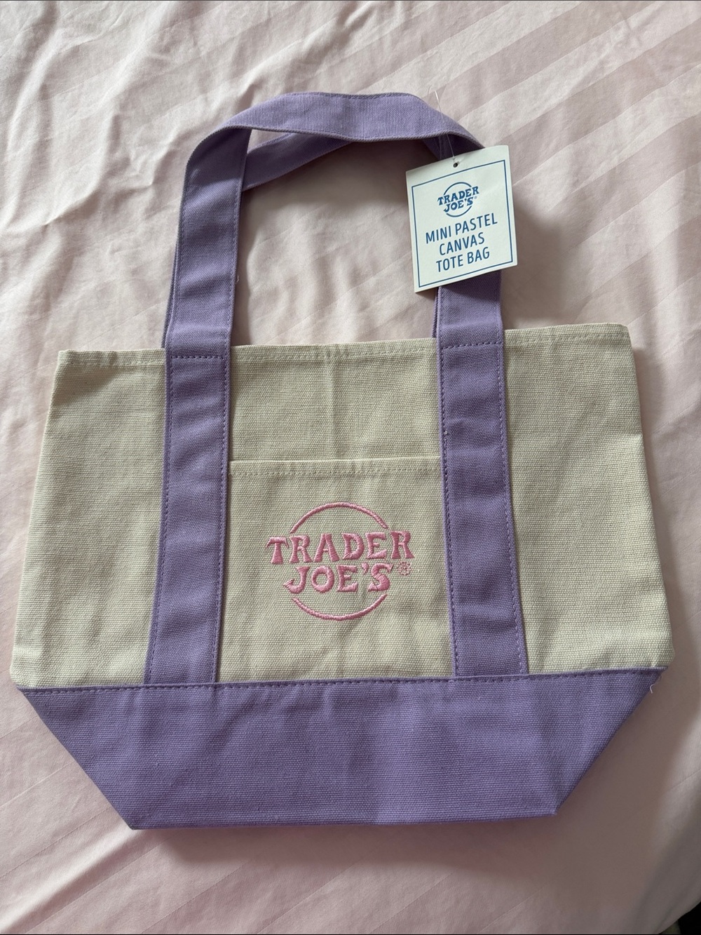 NWT TJ’s Mini Pastel Canvas Tote Bag - Lavender/Beige